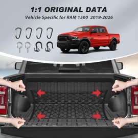 Karltys Truck Bed Cargo Net for Dodge Ram 1500 2019-2024 2025 2026, Envelope Style Pickup Truck Bed Tailgate Net for Ram 1500 Accessories, Heavy Duty Nylon Mesh Storage Netting Organizer with Hooks