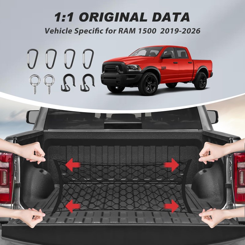 Karltys Truck Bed Cargo Net for Dodge Ram 1500 2019-2024