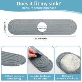 Faucet Mat for Kitchen Sink - 17.7" Diatomite Fast Drying Stone Sink Tray,Super Absorbent,Durable Faucet Drip Mat for Kitchen Sink and Bathroom Counter[Includes Sandpaper]