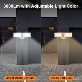 CELAVY 30W 3000 Lumen LED Dual-Head Flood Light Outdoor, Metal Exterior Metal Security Lights, 3000K/5000K Light, IP65 Waterproof Wall/Eave Mount Flood Light for Garage, Patio, Yard (White)