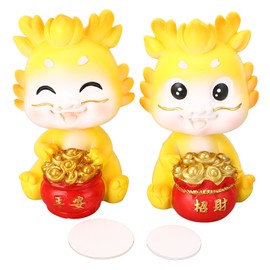 2pcs Zodiac Dragon Ornaments Resin Chinese New Year Dragon Figurines Hand Painting Shaking Dragon Statue Cartoon Dragon Decoration for Car