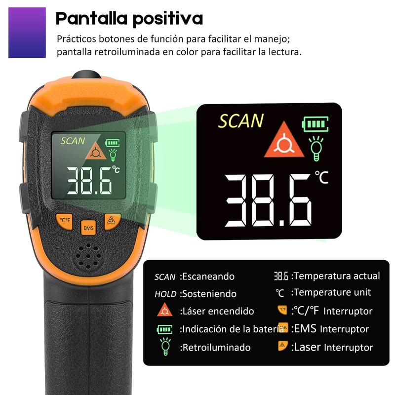 SOVARCATE Termometro Infrarojo Pistola de Temperatura Láser -58F~1112F 50C~600C) Termómetro