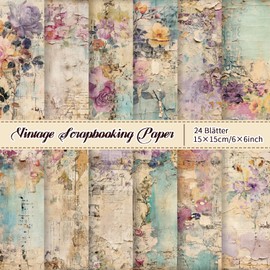 24 Sheets Floral Motif Paper Scrapbook Paper 15 x 15 cm Decorative Craft Paper for Crafts Design Paper Yellow Purple Pattern Vintage Paper Pack for DIY Card Making Scrapbooking Photo Album Decor