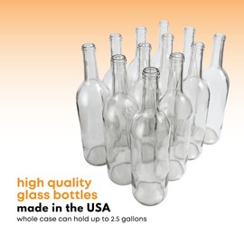 FastRack - W5 Wine Bottles, Bordeaux Liquor Bottles, Clear Wine Bottles, 750 ml Empty Bottles, Empty Bottles for Drinks, Clear/Flint Bordeaux Wine Bottles, 12 per Case