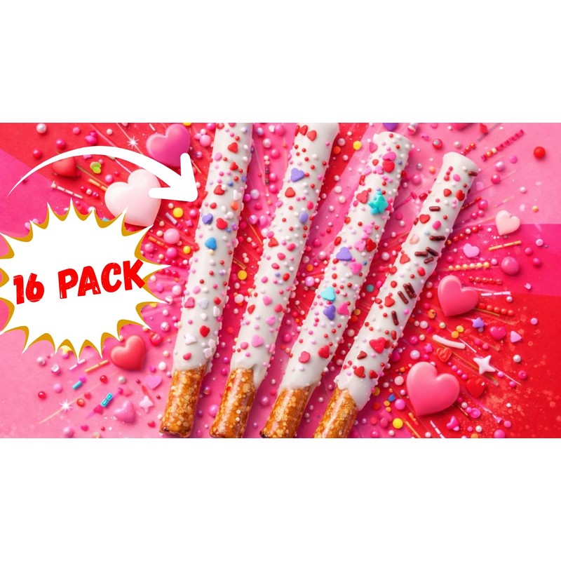 Valentine’s Day Chocolate Pretzel Rods – 16 Individually Wrapped White