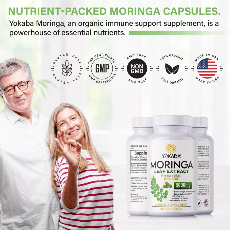 YOKABA Moringa Oleifera Leaf Powder 500mg Capsules - 250 Count
