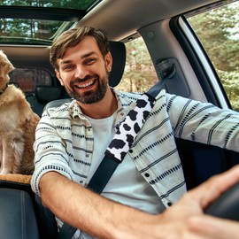 2 PCS Car Seat Belt Pad Cover, Breathability Vehicles Safety Seatbelt Strap Shoulder Pads, Universal Cars Interior Accessories Decor for Truck SUV (Cow Print, Black)