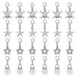 HOBBIESAY 24Pcs 4 Styles Skull Star Shoe Charms Punk Style Skeleton Star Shoe Decorations Clip on Skull Shoelace Charms DIY Accessories for Sneakers Backpacks Hats