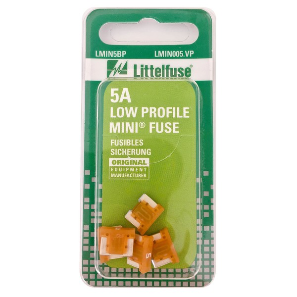 Littelfuse LMIN005.VP MINI Low Profile 5 Amp Carded Blade Fuse, (Pack of 5)