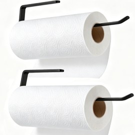 2 PCS Under Cabinet Paper Towel Holder for Kitchen,TONLEA Drilling Wall Mount Paper Towel Holder, Bar Rack for Kitchen Towel, Napin Holder, Kitchen Decor and Accessories, Matte Black