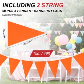 PATIKIL 60pcs Pennant Banner Flags 100ft String Hanging Triangle Flags DIY Flags Grand Opening for Wedding Birthday Party Decoration Orange