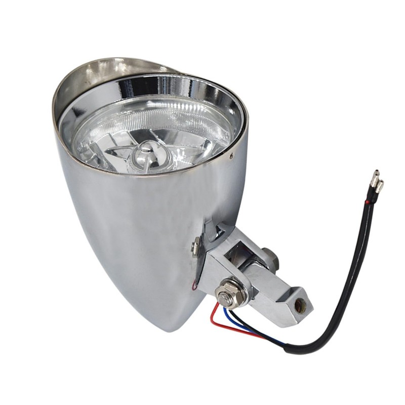 munirater 12V Headlights Motorcycle Aluminum Visor Chrome Head Light Lamp