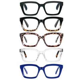 DXYXYO 5 Pack Reading Glasses for Women Blue Light Blocking Oversized Fashion Oprah Style Square Computer Readers, 3.0 Magnification
