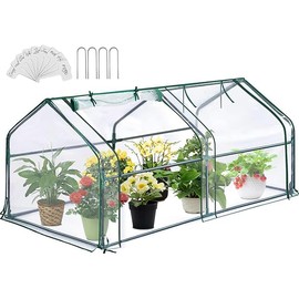 Greengro Mini Greenhouse, 71" x 36" x 36" Portable Greenhouses for Outdoors with Roll-up Zipper Door, Ground Stakes & 20 T-Shaped Plant Tags, Waterproof UV-Resistant Green House for Indoor