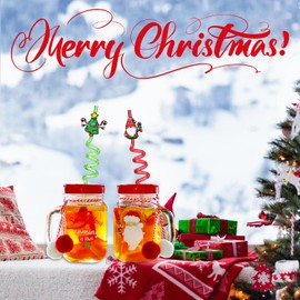 Ulife Mall Christmas Party Straws, 6PCS Reusable Drinking Straws Christmas Rudolph Reindeer Trees Sockings Santa Snowman Plastic Curly Straws Xmas Birthday Party Decor Kids