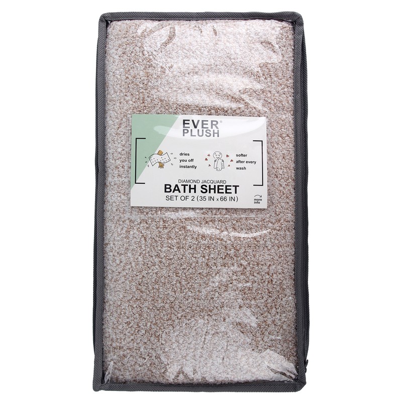 Everplush Diamond Jacquard Bath Sheet 2 Pack in Brown