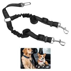 Double Dog Seat Belt,Adjustable Elastic Pet Car Harness With Anti-Shock Bungee,Dog Seat Belts for Cars Uk,Heavy Duty Safety Restraint for Travel & Daily Use (70cm)