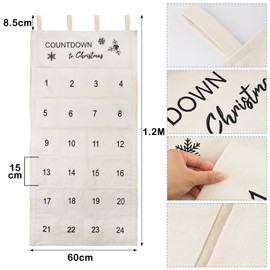 BOFUNX Advent Calendar 2024 as a Wall Calendar for Filling with 24 Fabric Bags Christmas Calendar Countdown to Christmas Children's Wall Calendar Made of Fabric 120 x 60 cm White