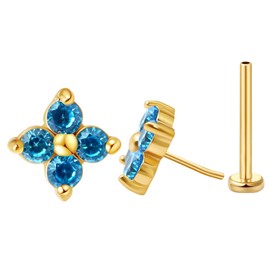 FANSING 20g Cartilage Earring 18k Gold-plated Tragus Stud 5mm CZ Birthstone Flower Flat Back Earrings for Helix Conch Threadless Push Pin Labret Stud March 20 Gauge 8mm