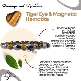 Raffici Tiger Eye Hematite Bracelet Chakra Balance Natural Stones Adjustable Bracelet for Men Women Yoga Meditation Accessory Gift