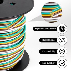 Serlainxin 14 Gauge 100ft Trailer Wire, 4-Wire Trailer Wiring Harness Kit, Color-Coded Cca 4 pin Trailer Wiring Spool for Rewiring Boat, Rv, Camper, Utility Trailer