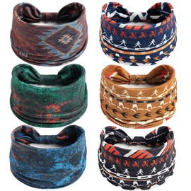 Pack of 6 Headbands for Women Hair UK Headscarves Wide Soft Women's Headband Boho Fashion Bandanas Knot Adult Hair Bands Elastic Sports Running Yoga Head Wraps (P6BohoRenA)