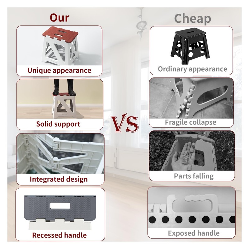 BLACKSPACE 9" Folding Step Stool for Adults, 250 lbs Capacity