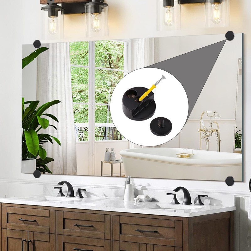 Ykendz Aluminum Mirror Mounting Clips, Round Shape Wall-Mounted Mirrors Bracket,