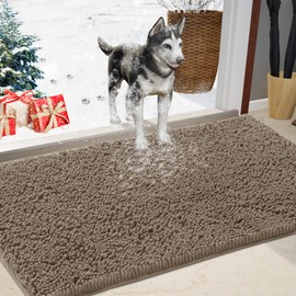 IM HOME Chenille Absorbent Outdoor Doormat 60" x 36", Muddy Washable Door Mats for Dog Non Slip Indoor Doormat Front Inside Doormat for Entryway, Mud Dog Paws, Patio Beige
