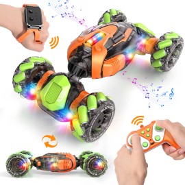 4WD Hand Controlled RC Stunt Car Gesture Sensing 360°Rotation Drift  ON-Off-Road Twist Control with Light & Music for Age 6-8-12color: Orange