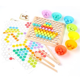 XISTEST Kids Wooden Toy, Children's Toys for 3 Years Old, Montessori Board, Fine Motor Early Education Color Recognition Chopsticks Clip Beads Hands Brain Training