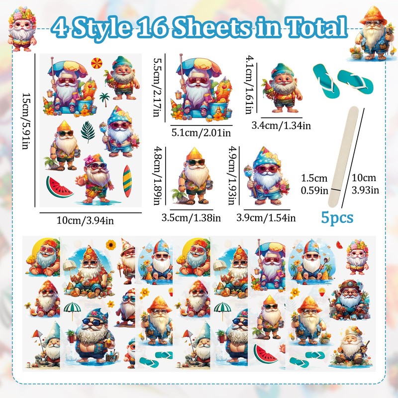 WANDIC Rub On Transfer Stickers, 16 Sheets Summer Theme Decals