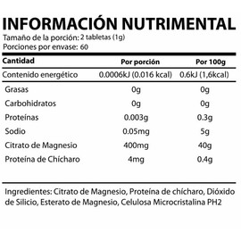 Natural Energy Citrato de Magnesio 400 mg por Porción  120 Tabletas  60 Porciones  Suplemento Alimenticio                                             