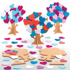 Baker Ross AT664 Love Heart Tree Kits - Pack of 5, Creative Valentine's Day Art and Craft Supplies for Kids to Make and Decorate,Blue,Pink,Purple,Red,Teal,White