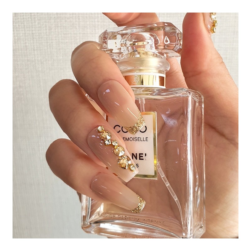 Golden Shadow Stone Handmade Nail Tips - Ballerina L /