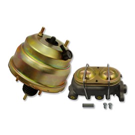 IMOOA Universal Zinc 8" Dual Diaphragm Power Brake Booster and 1" Bore Corvette Master Cylinder with 3/8" 4 Ports Cast Iron For Chevy Ford GM