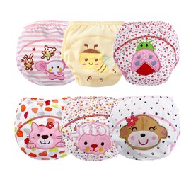 6-Pack Fashion Cotton Baby Training Pants Reusable Waterproof Girls Potty Underpants Cute Toddler Kids Breathable Soft Underwear - Size: 2-3T