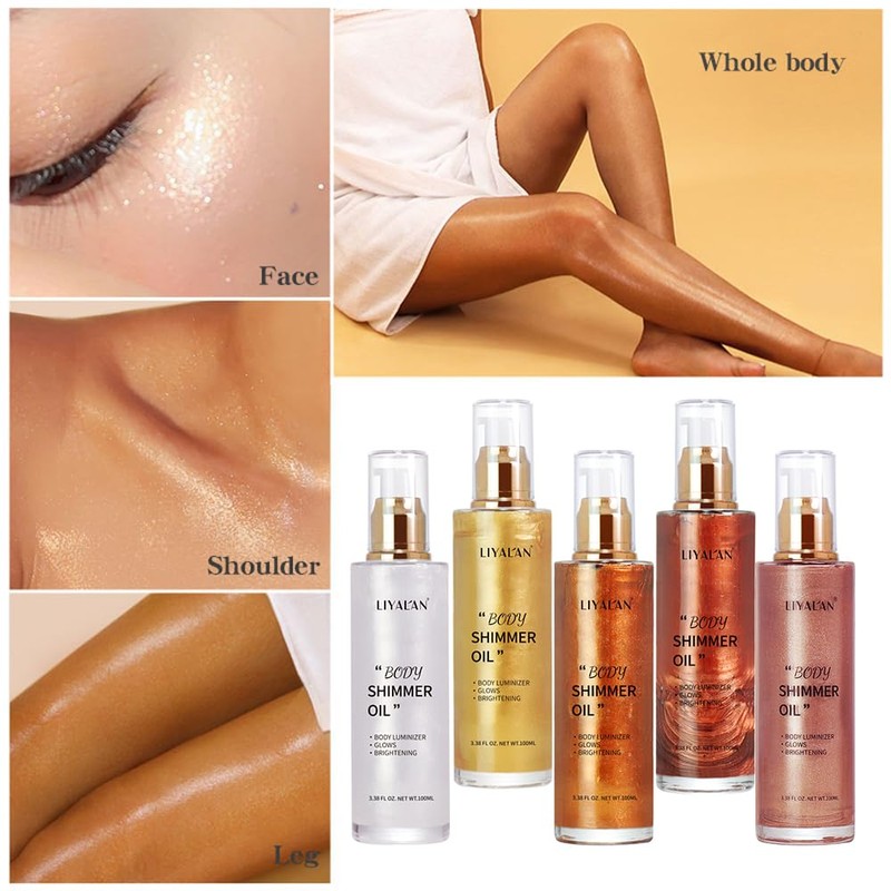 Liyalan Shimmer Body Oil 5 Color Gold 3.38 Fl Oz