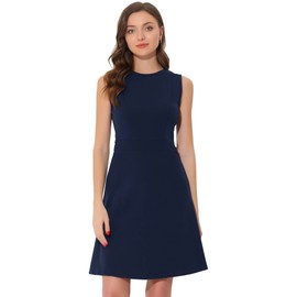 Allegra K Women's Work Dress Solid Color Sleeveless A-line Flare Dresses X-Small Dark Blue