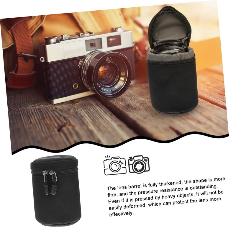 TEHAUX Camera Lens Pouch Durable PU Material Shockproof Protection for