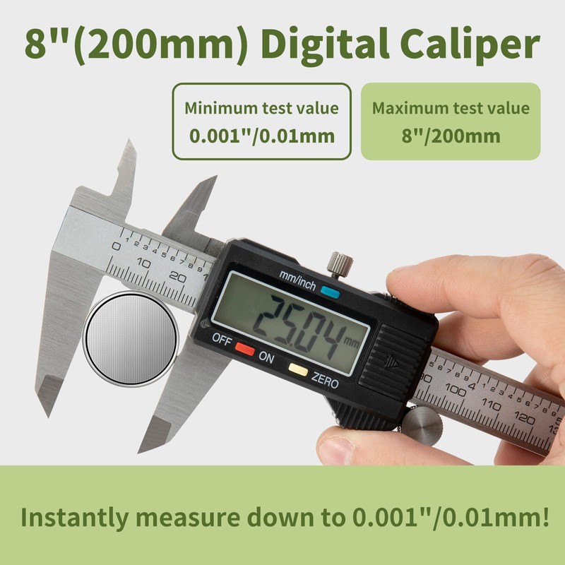 SCITOOLS Digital Caliper 0-8" Measuring Tool with Metal Ruler, Micrometer