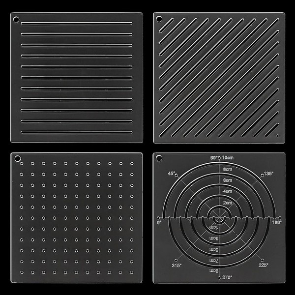 BENECREAT 4Pcs Acrylic Sashiko Stencil, 12x12cm Dots, Lines, Arcs, Slashes