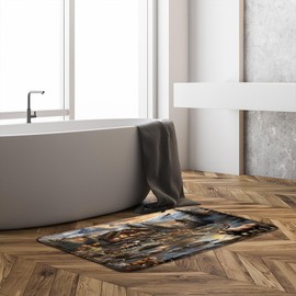 ZKJSMGS Rustic Cabin Bath Rug,Wildlife Deer Moose Forest Lake Animal Mountain Vinatge Camping Brown 18x30 Inch Bath Mat for Bathroom Kitchen