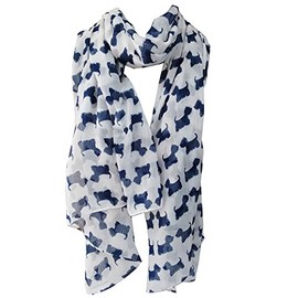 GlamLondon Scottie Dog Scarf Westie Dogs Breed West Highland Scottish Terrier Ladies Womens Wrap Shawl Sarong (White Blue_527)