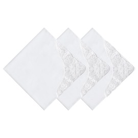 HOULIFE Women's Fabric Handkerchiefs - Large Handkerchief Wedding, Fabric Handkerchiefs Made of Combed Cotton Soft White Flowers Embroidery with Lace, 3/6 Pieces, 43 x 43 cm, White (white 3)