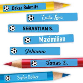 Pen Stickers for Pencils, Ballpoint Pens and Other Name Stickers, Name Stickers, 49 x 7.5 Mm, Pack Of 72, Children and Adults, School and Nursery, 37 Backgrounds to Choose, 03 Football