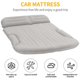 KMZ SUV Air Mattress Thickened and Double-Sided Flocking Travel Camping Bed with 2 Pillows & Electric Pump Dedicated Mobile Cushion Inflatable Bed for SUV Trunk and Rear Seat (Light Gray)