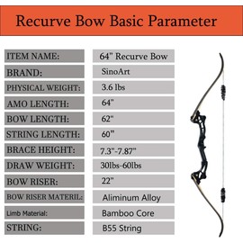 SinoArt 64" Takedown Recurve Bow Metal Riser 30-60Lbs Right Handed for Archery Hunting (40Lbs)