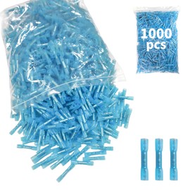 1000Pcs Heat Shrink Butt Connectors,16-14 AWG Blue Marine Grade Insulated Crimp Wire Connectors,Waterproof Electrical Connectors Butt Splice for Cable,Automotive,Boats,Home