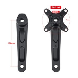 CYSKY Bike Crank Arm Set 170mm, 104/64 BCD, Square Hole Bike Crankset with Chainring Bolts, for Mountain Bike, Road Bike, City Bike, Folding Bike, Ebike